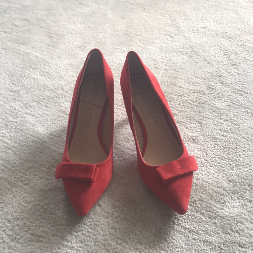 Fun, deep coral pointy heels from Sole Society